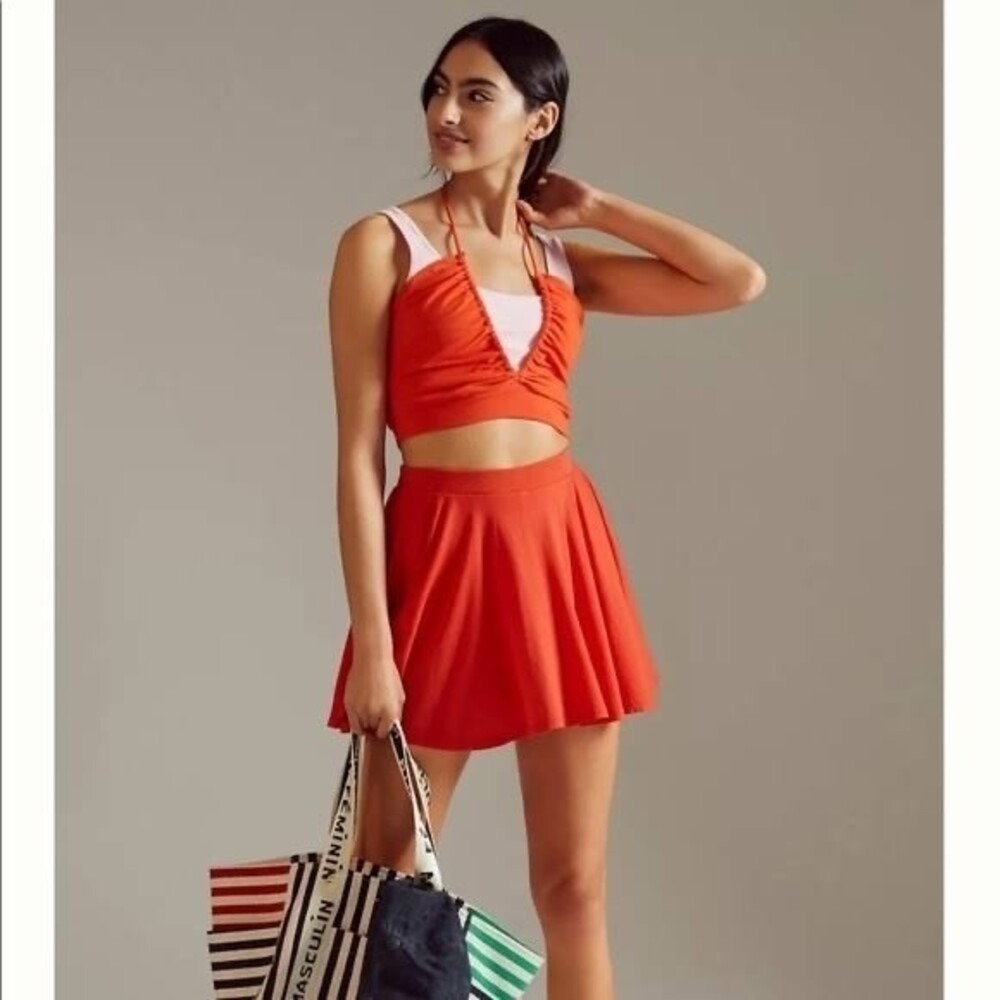Anthropologie Daily Practice Lopud Strappy Tank Top Large Orange Pink Cropped